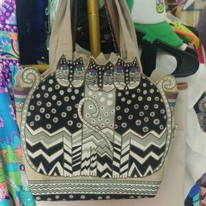 Artistic Cat Design Tote Bag - Black and Cream